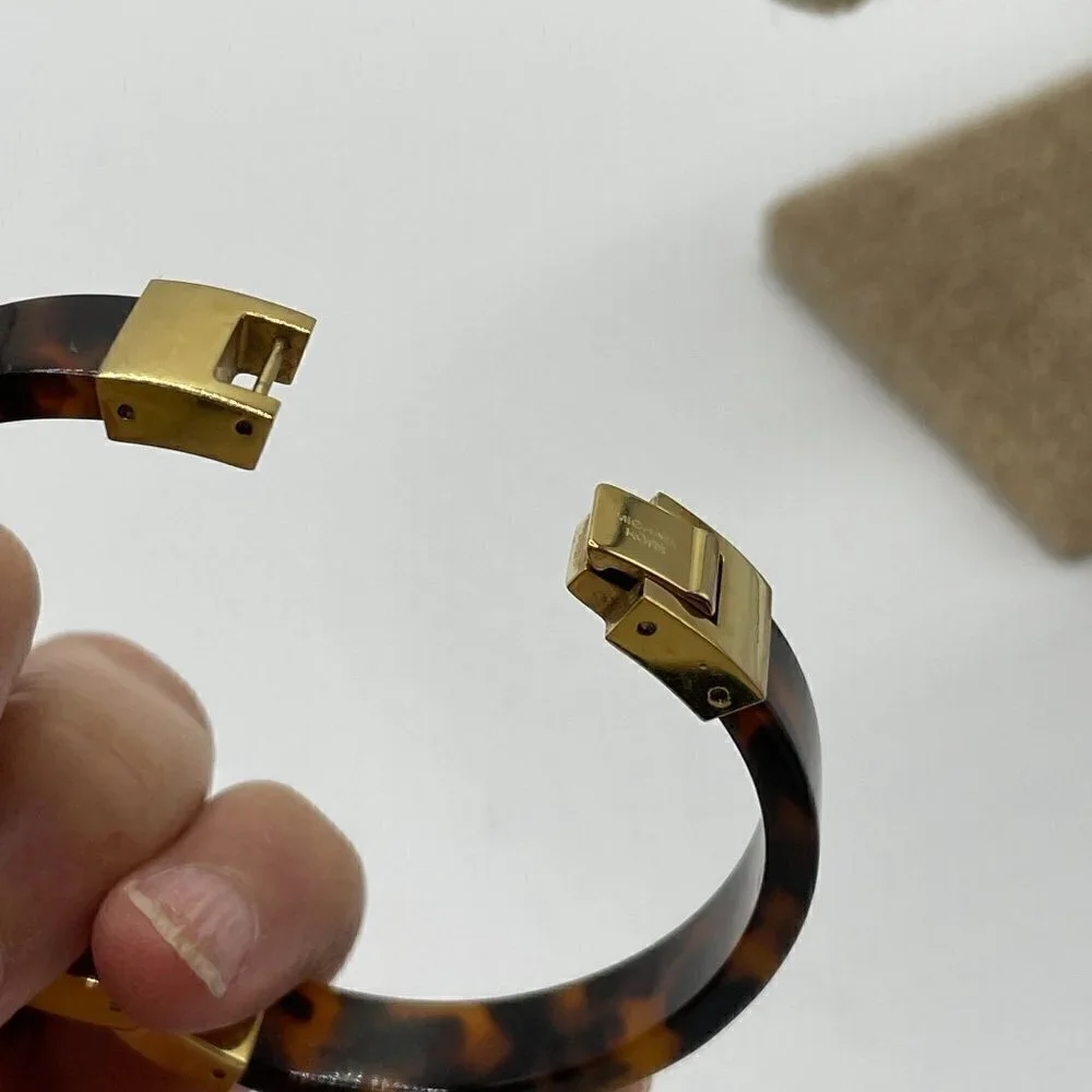 Michael Kors Simulated Tortoise Gold Tone Push Lock Bangle Bracelet 6